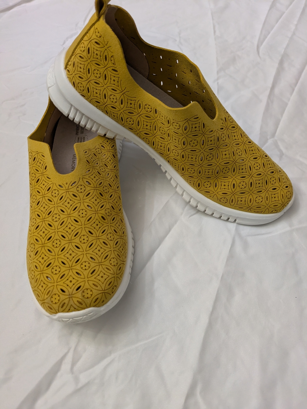 Women’s Slip-On Laser-Cut Leather Shoes- Mustard Yellow